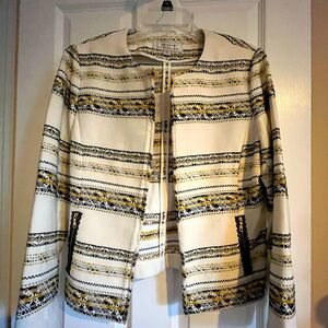 Tahari ASL Arthur S Levine fringed jacquard cream yellow black blazer womens 12